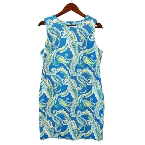 J. McLaughlin Belinda Sheath Sleeveless Dress in Watercolor Paisley Blue Size 14