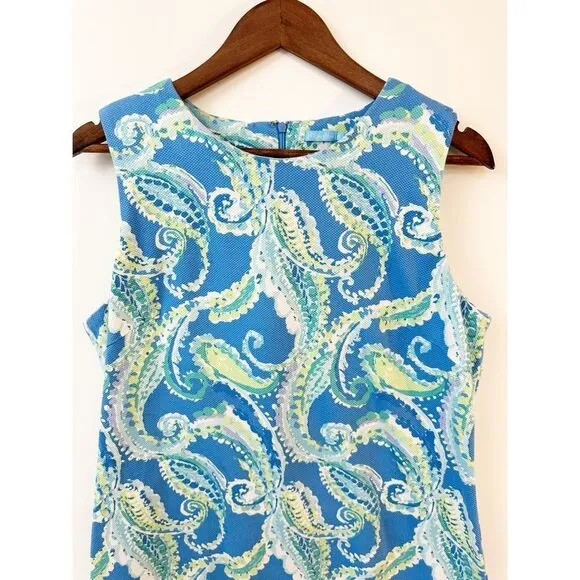 J. McLaughlin Belinda Sheath Sleeveless Dress in Watercolor Paisley Blue Size 14