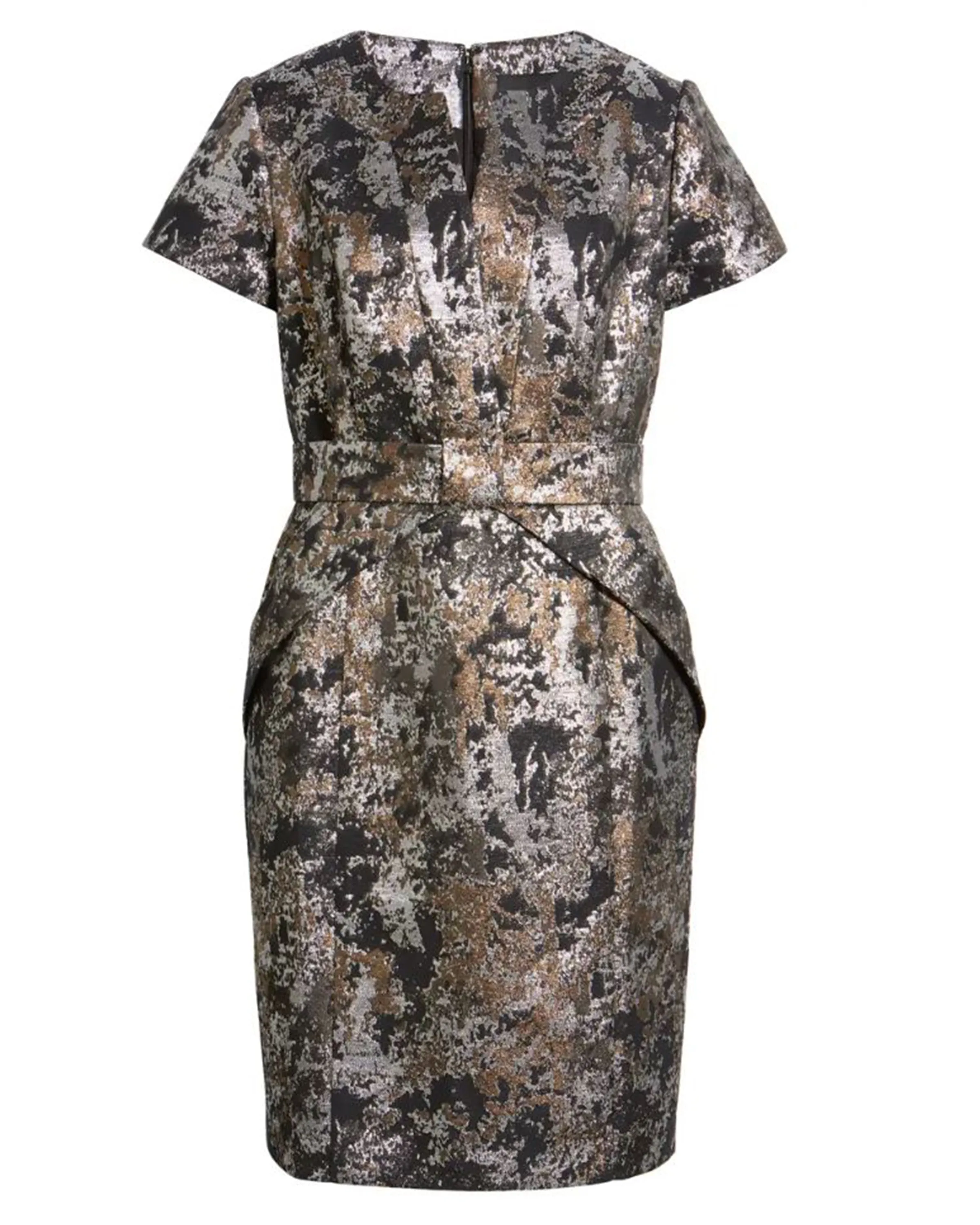 Jacquard Bow Detail Dress in Black/Gold