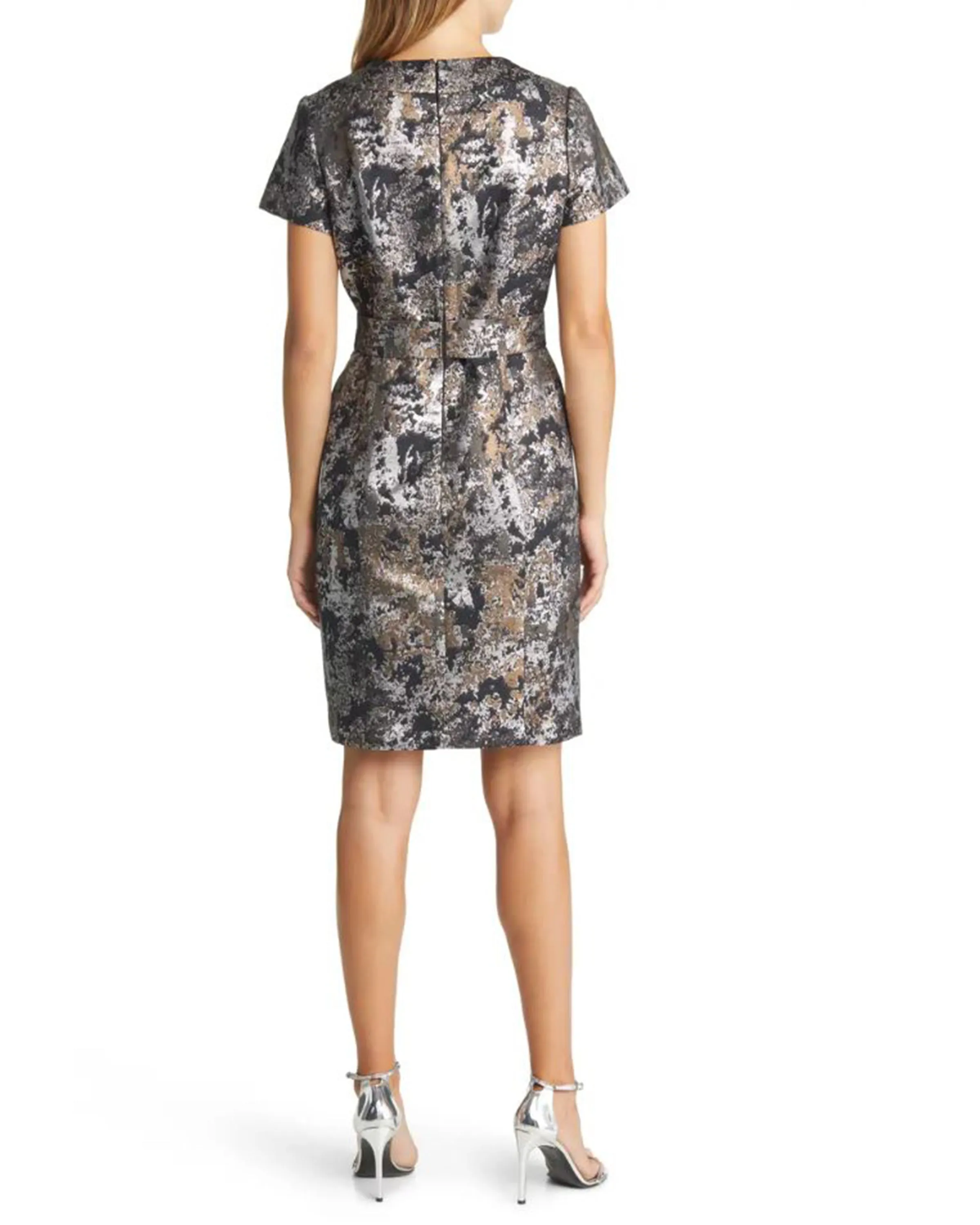 Jacquard Bow Detail Dress in Black/Gold