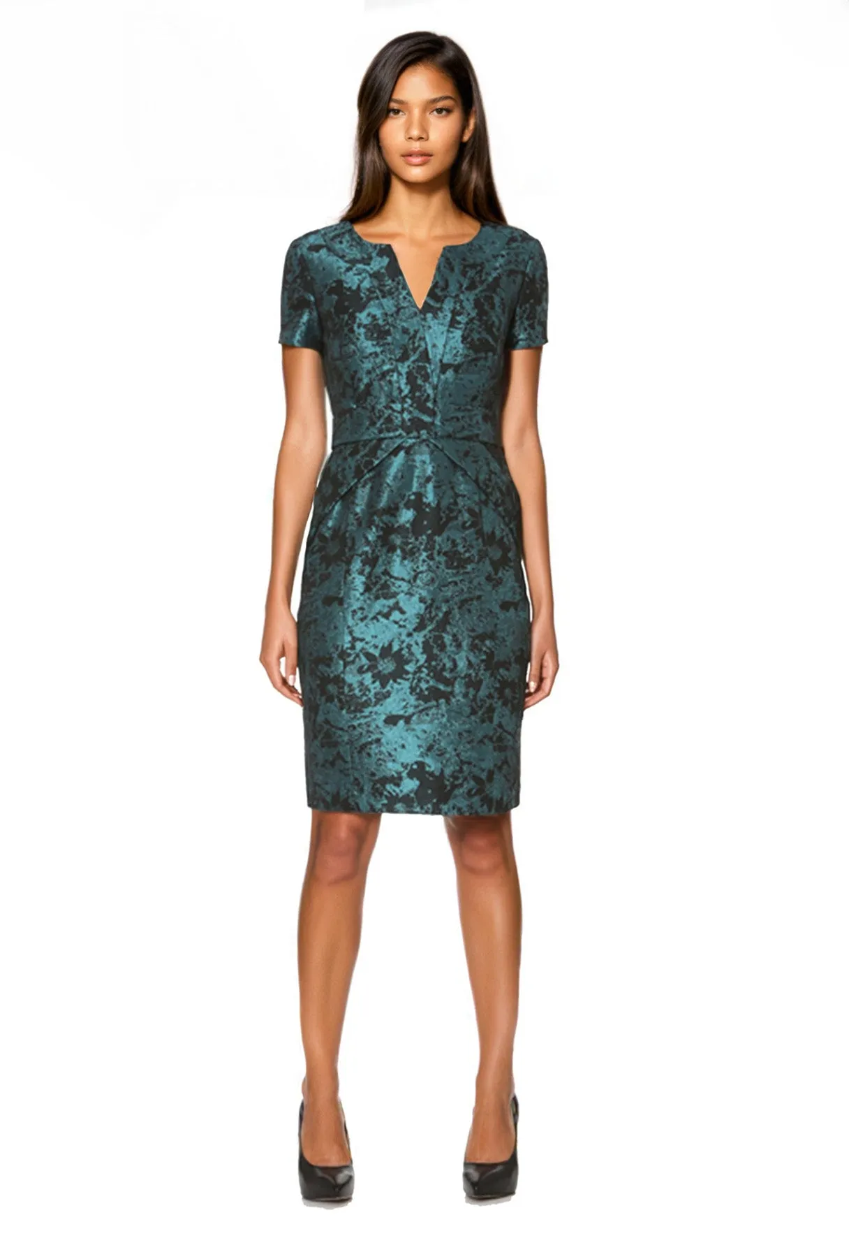 Jacquard Bow Detail Dress in Teal