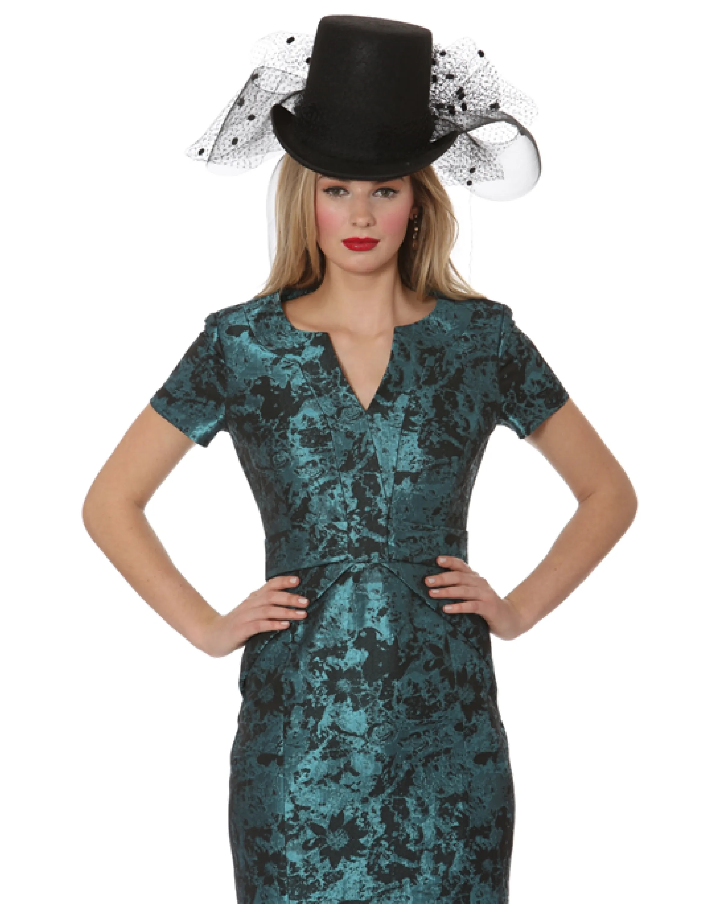 Jacquard Bow Detail Dress in Teal