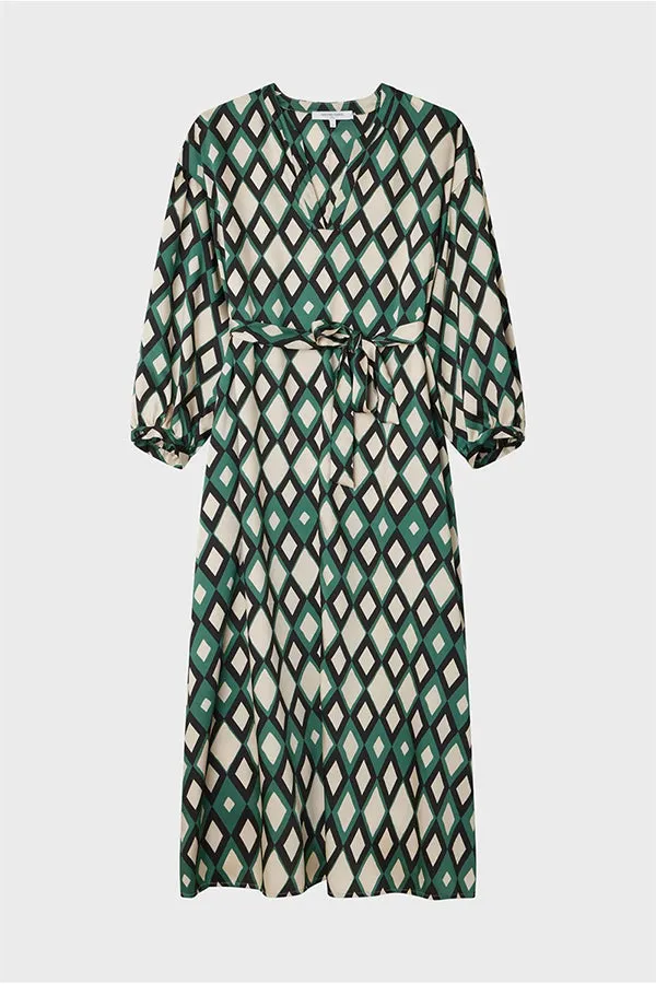 JADE EMERALD GEOMETRIC PRINT LONG DRESS