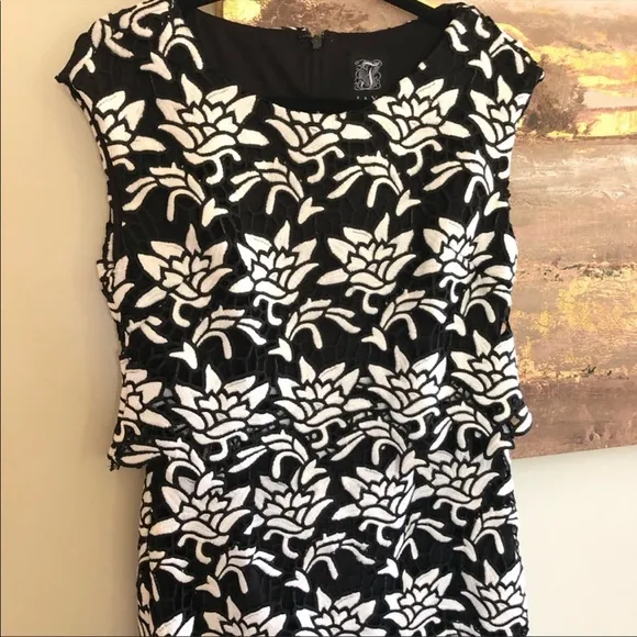 Jax Floral Lace Embroidered Popover Sheath Dress in Black &amp; White NWOT