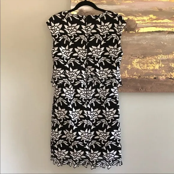 Jax Floral Lace Embroidered Popover Sheath Dress in Black &amp; White NWOT
