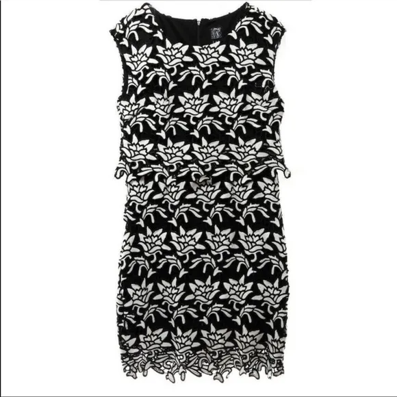 Jax Floral Lace Embroidered Popover Sheath Dress in Black &amp; White NWOT