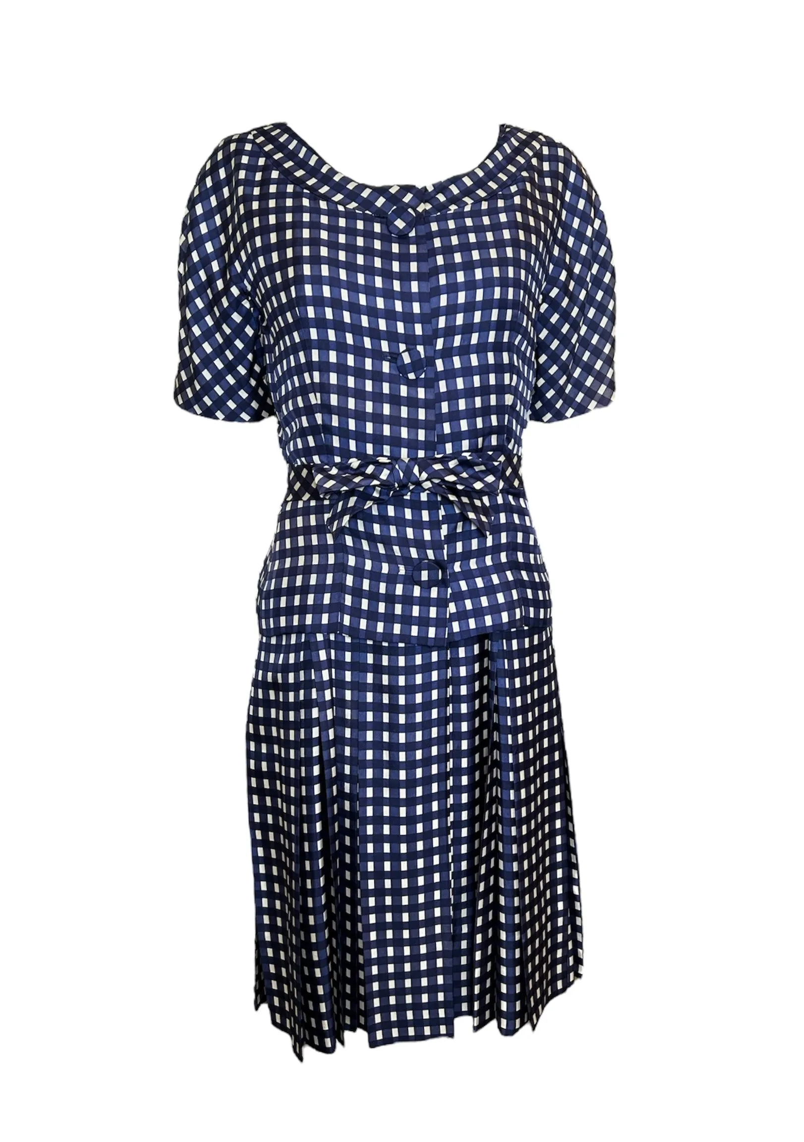 Jean Patou Haute Couture Late 50s Silk Window Check Dress/Jacket Ensemble