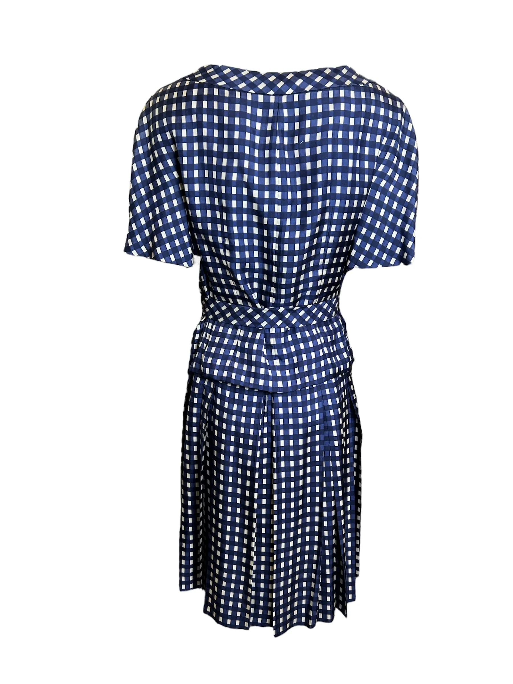 Jean Patou Haute Couture Late 50s Silk Window Check Dress/Jacket Ensemble