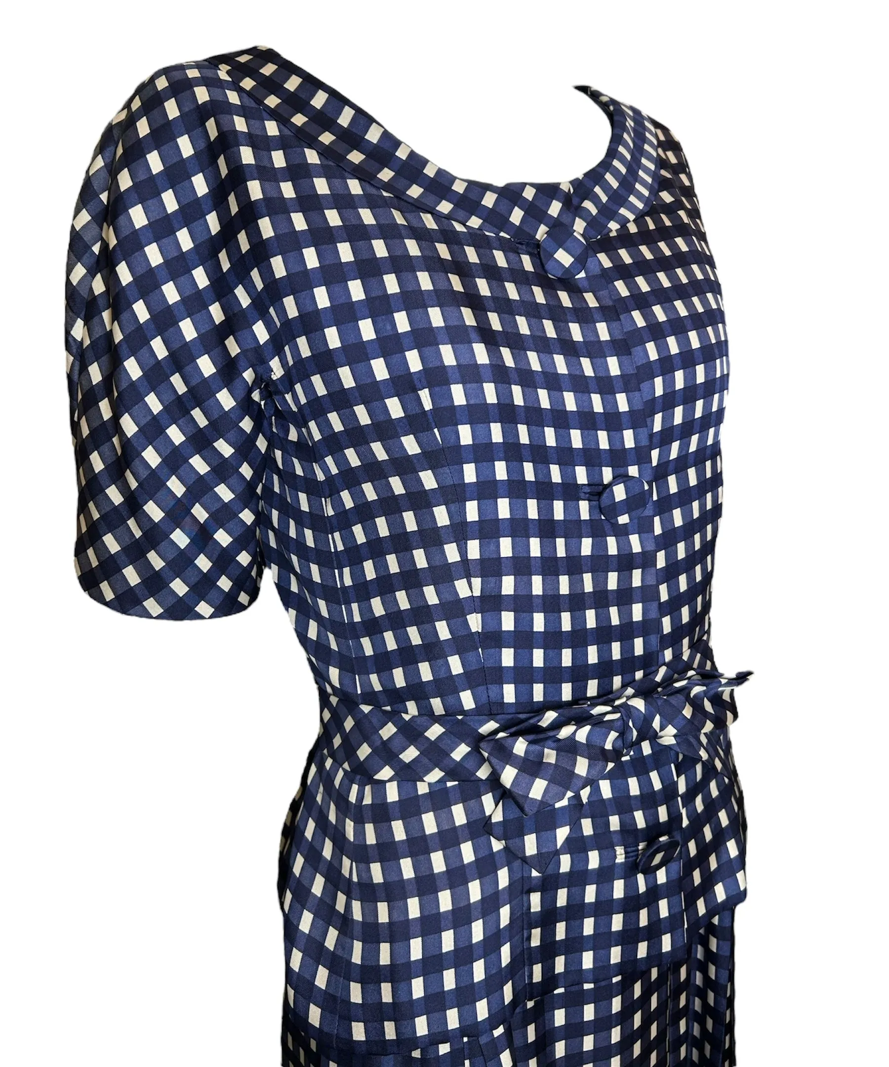Jean Patou Haute Couture Late 50s Silk Window Check Dress/Jacket Ensemble