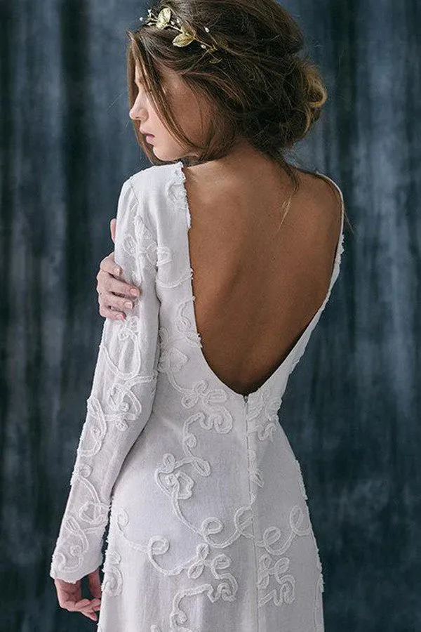 Jewel-Neck Sheath Floor-Length Dress With Appliques And Deep-V Back-715272