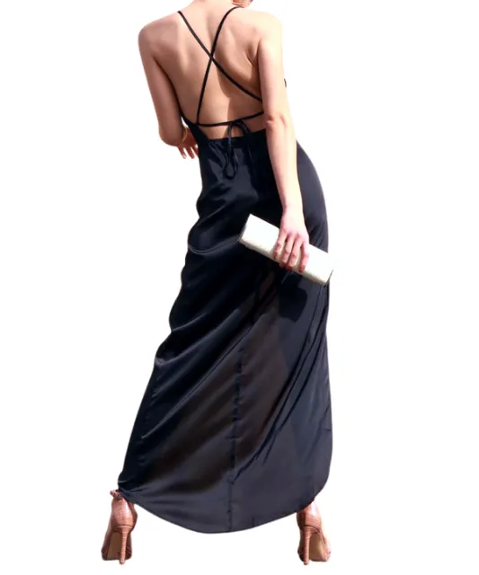Jewels Black Satin Slip Dress