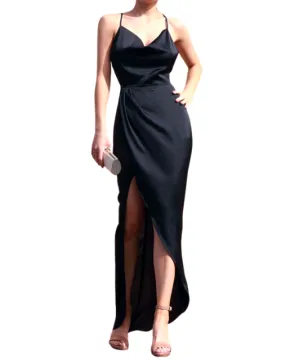 Jewels Black Satin Slip Dress