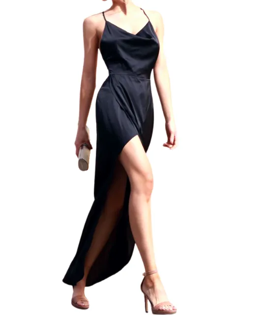 Jewels Black Satin Slip Dress