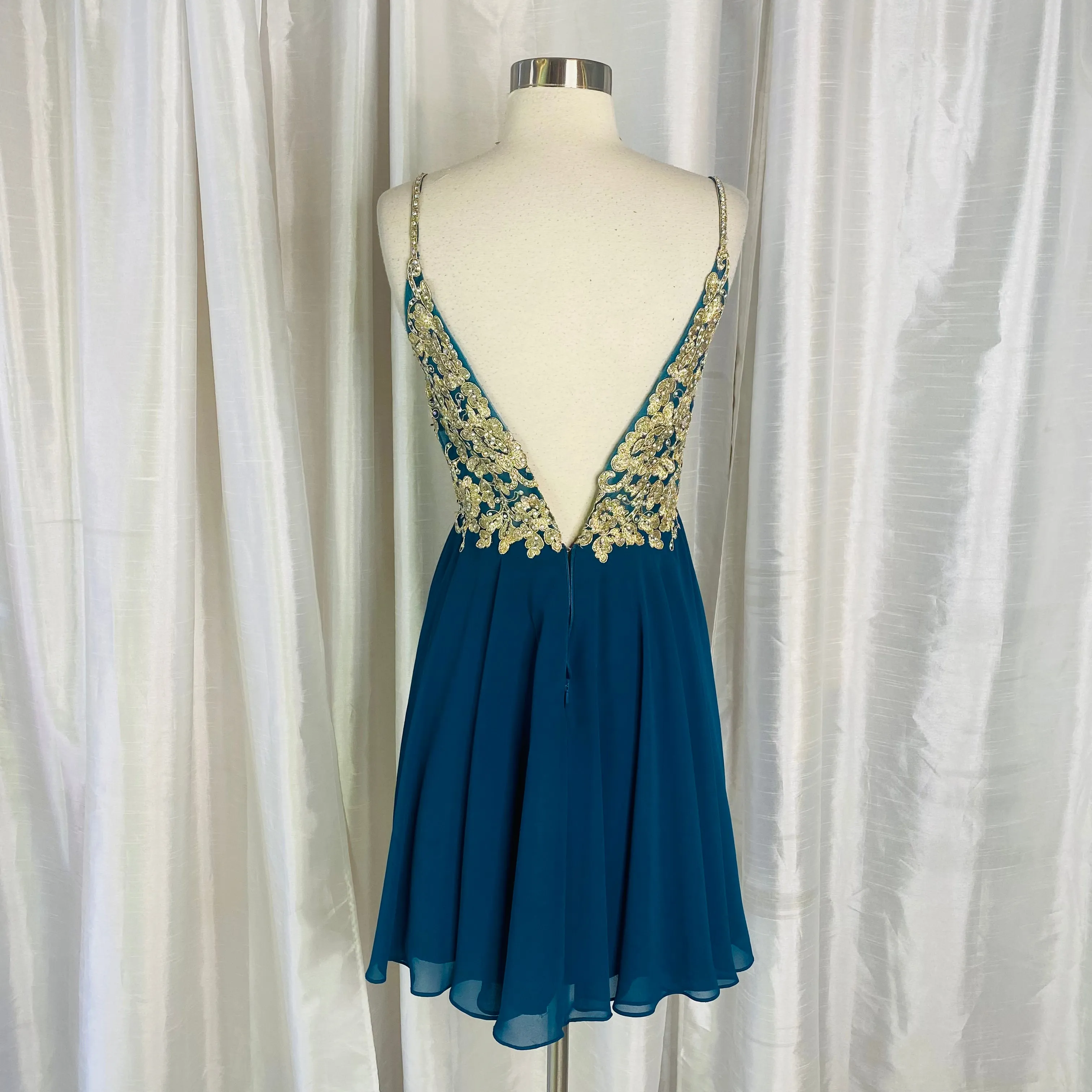 JOVANI JVN62738 Teal Embroidered Bodice Chiffon Dress Size 8