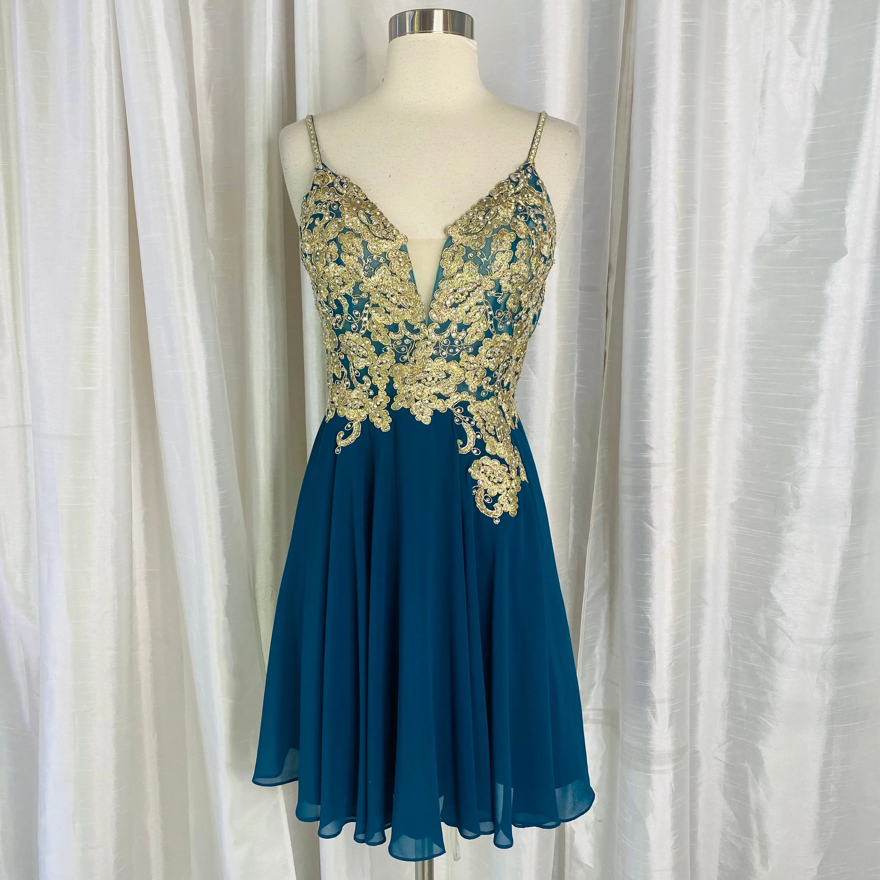 JOVANI JVN62738 Teal Embroidered Bodice Chiffon Dress Size 8