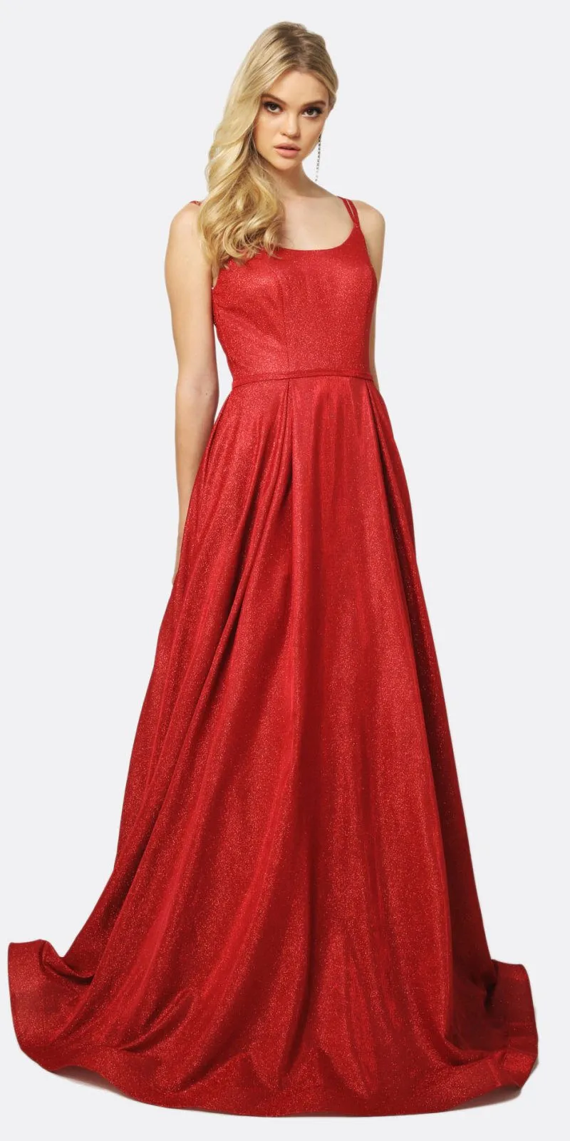 Juliet 206 Long A-Line Glitter Gown Side Pockets