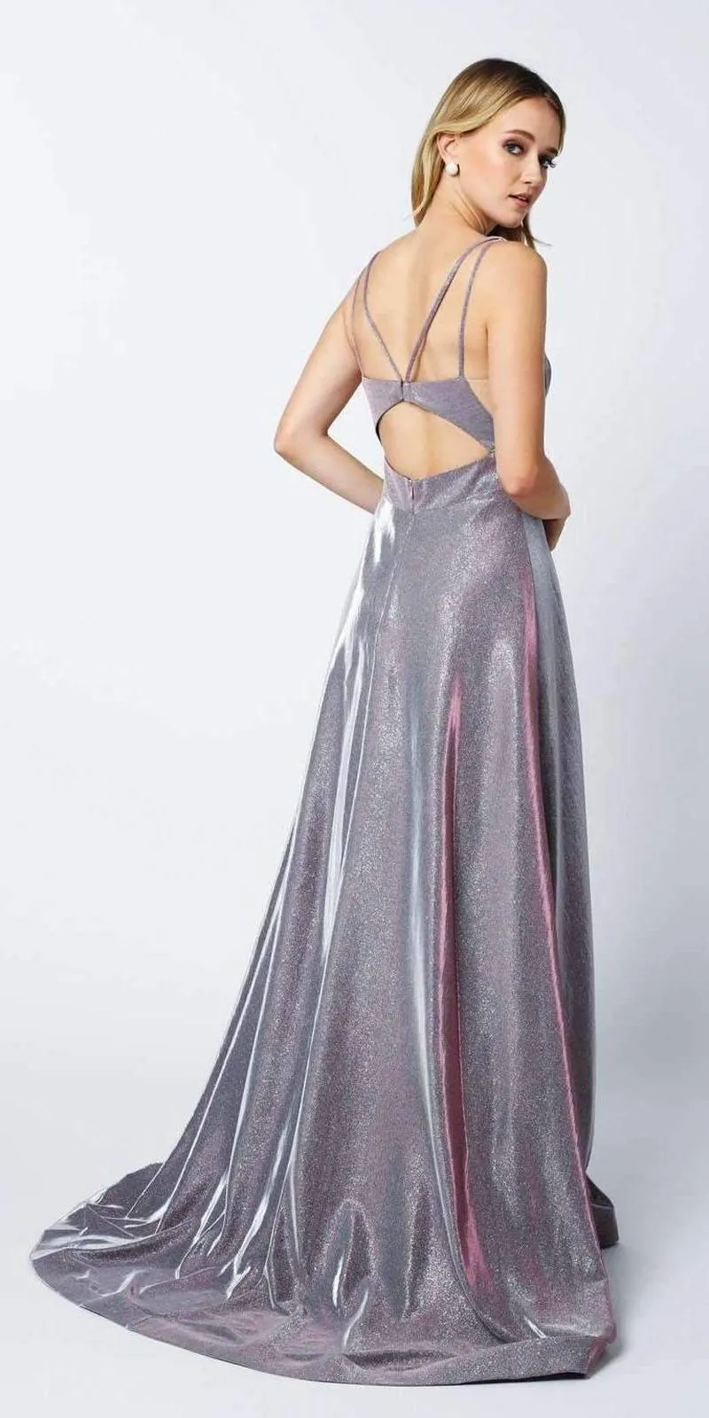 Juliet 208 Cut-Out Strappy Back Glitter Long Dress