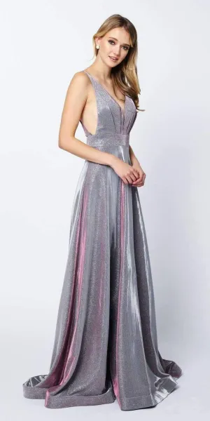 Juliet 208 Cut-Out Strappy Back Glitter Long Dress