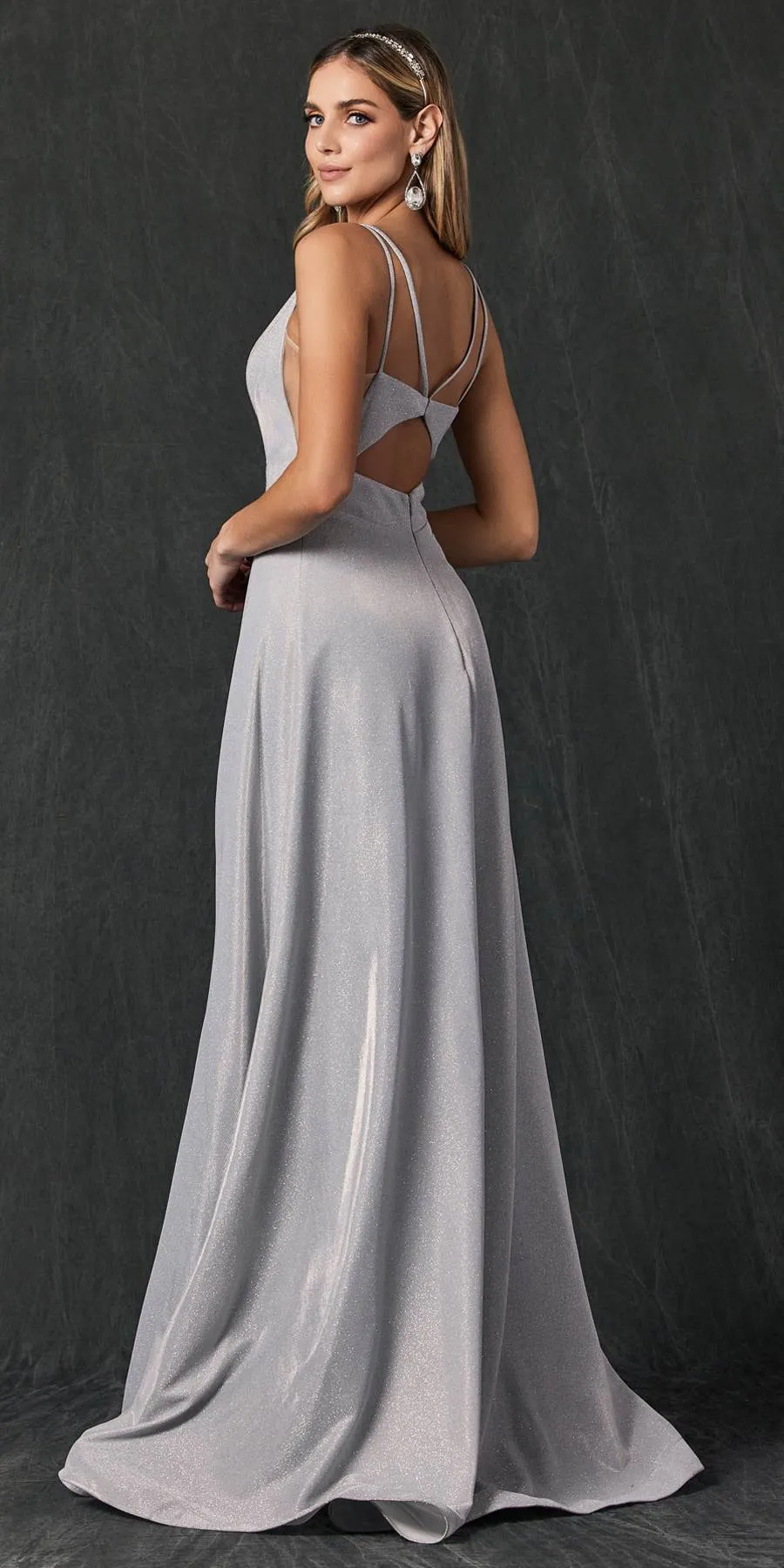 Juliet 208 Cut-Out Strappy Back Glitter Long Dress