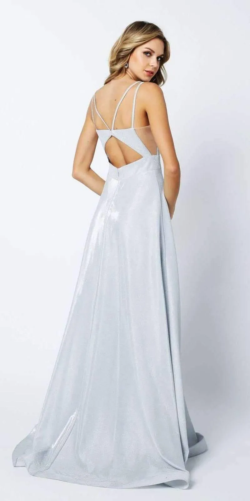 Juliet 208 Cut-Out Strappy Back Glitter Long Dress