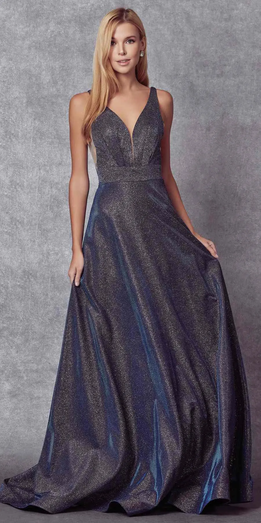 Juliet 208 Cut-Out Strappy Back Glitter Long Dress