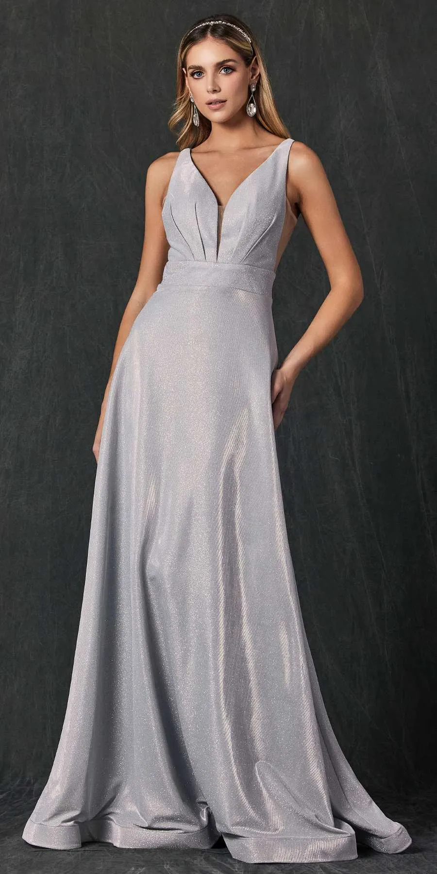 Juliet 208 Cut-Out Strappy Back Glitter Long Dress