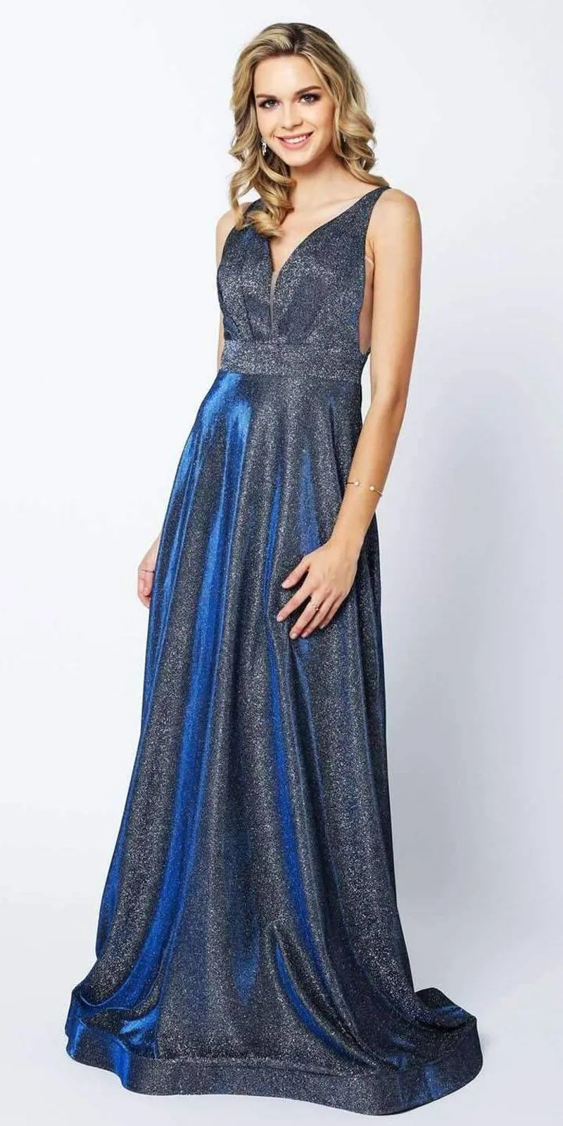 Juliet 208 Cut-Out Strappy Back Glitter Long Dress
