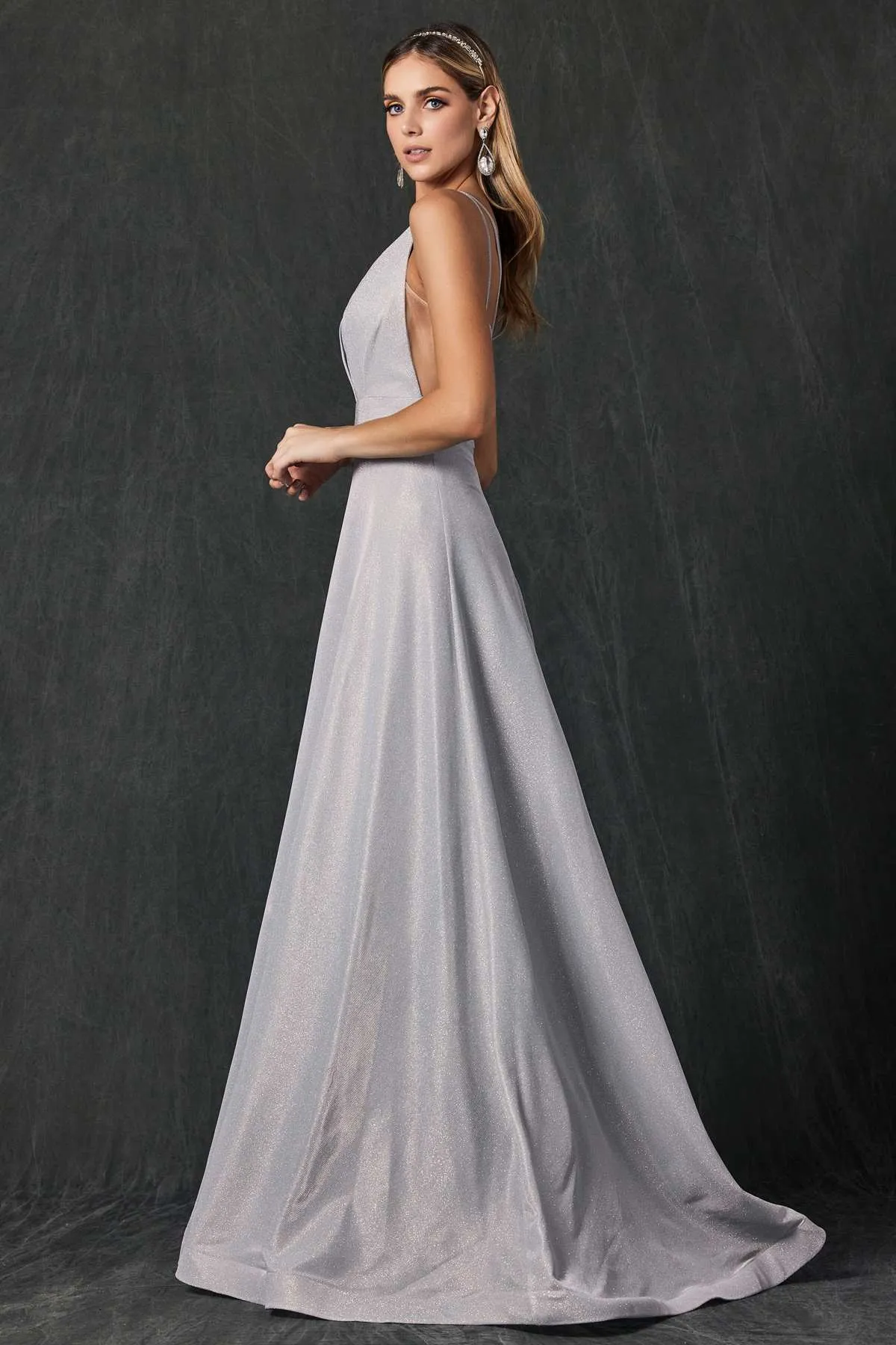 Juliet 208 Cut-Out Strappy Back Glitter Long Dress