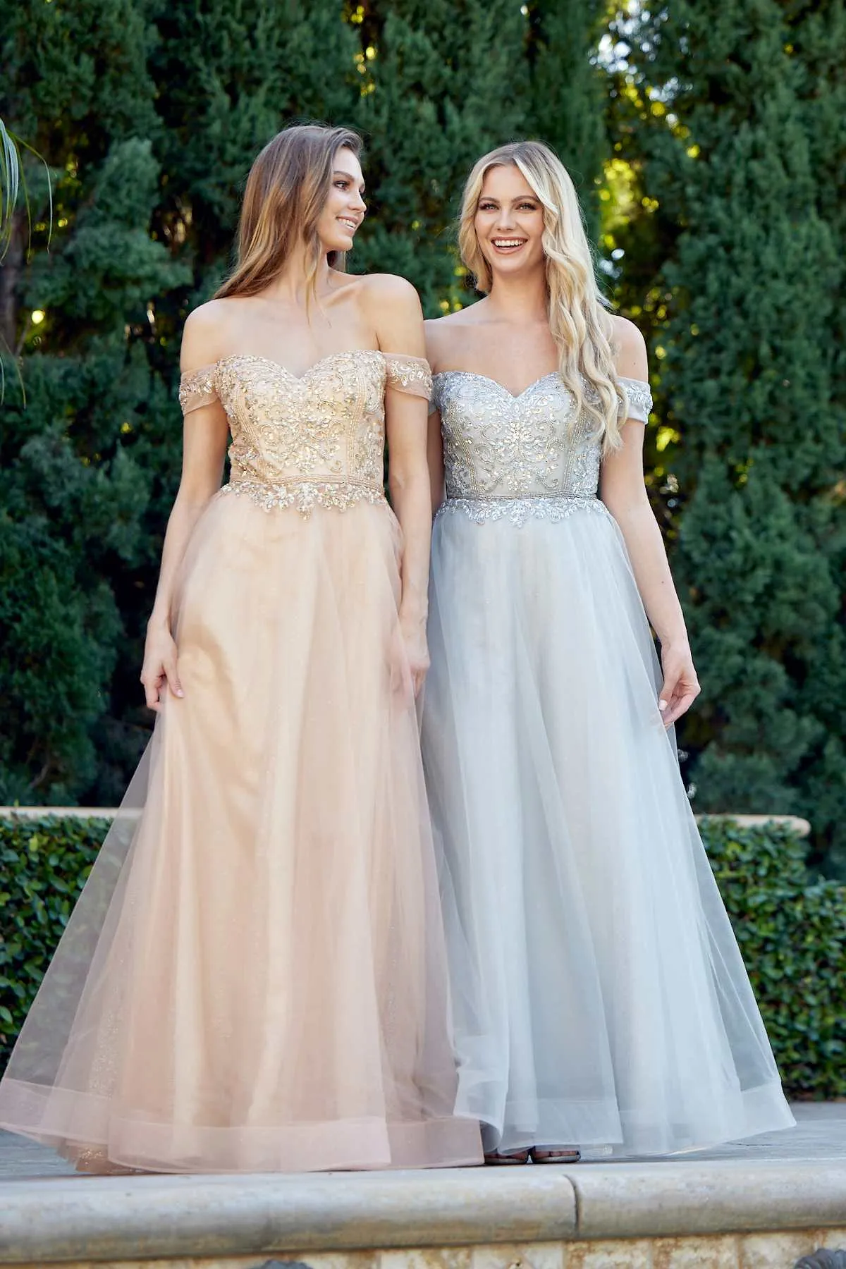 Juliet 287 Long Off the Shoulder Beaded Top A-Line Prom Dress