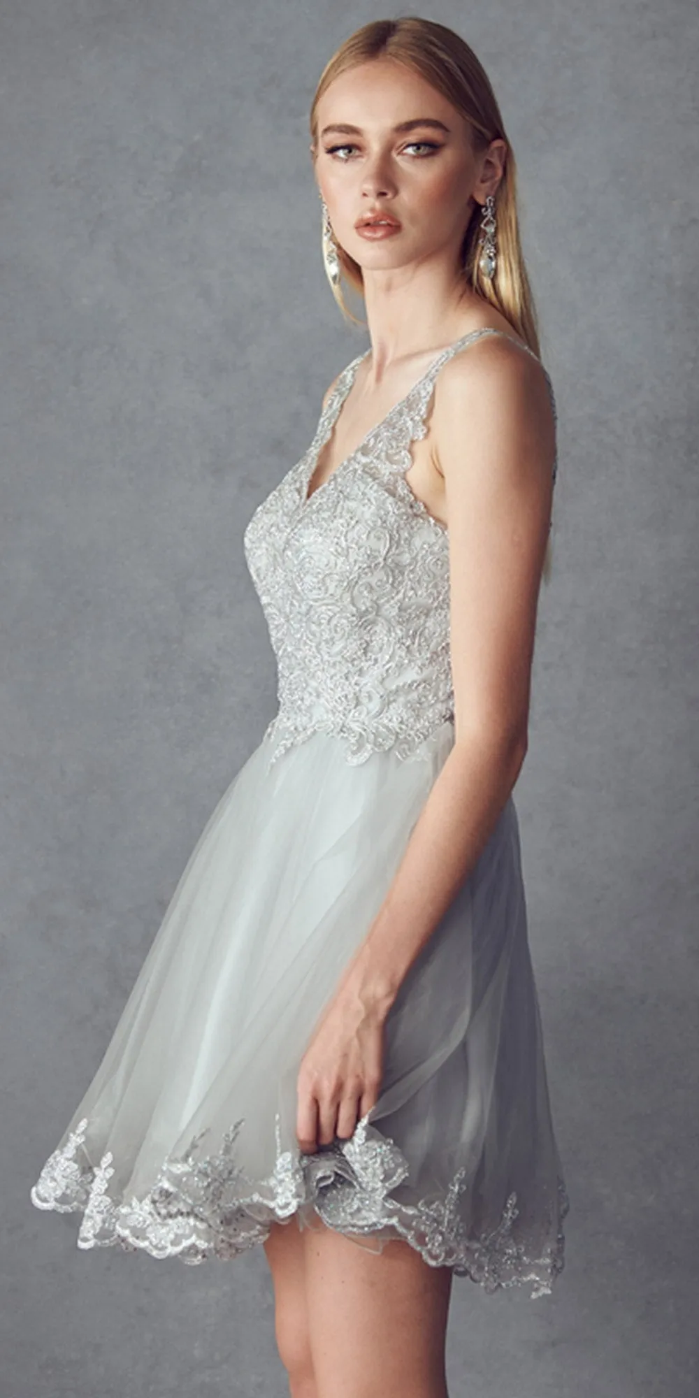 Juliet 835 Short Tulle A-Line Dress Lace Applique Bodice