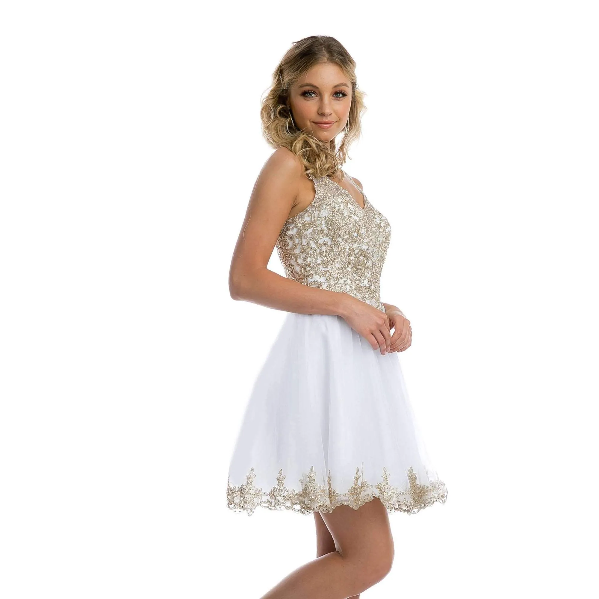 Juliet 835 Short Tulle A-Line Dress Lace Applique Bodice