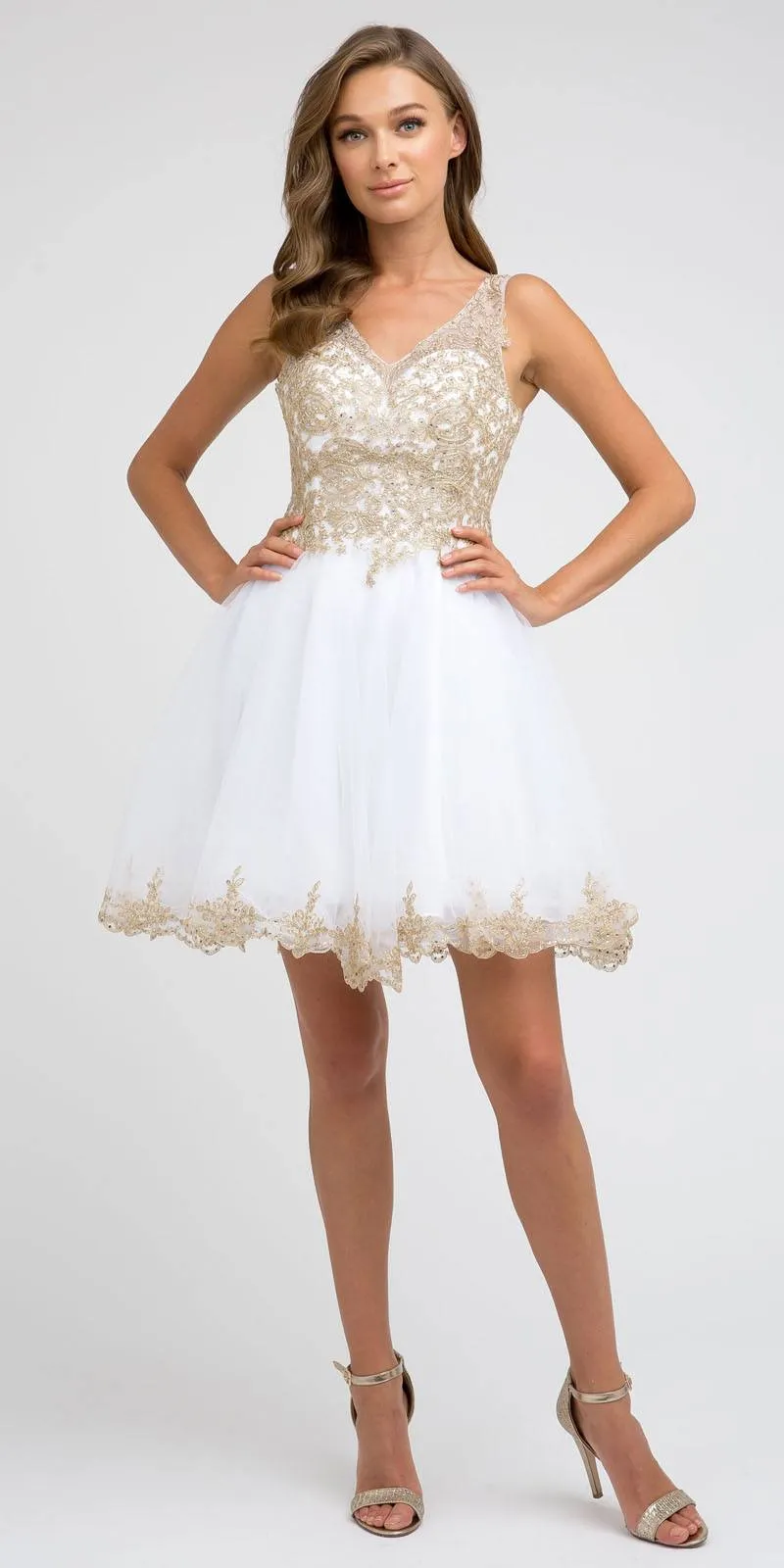 Juliet 835 Short Tulle A-Line Dress Lace Applique Bodice