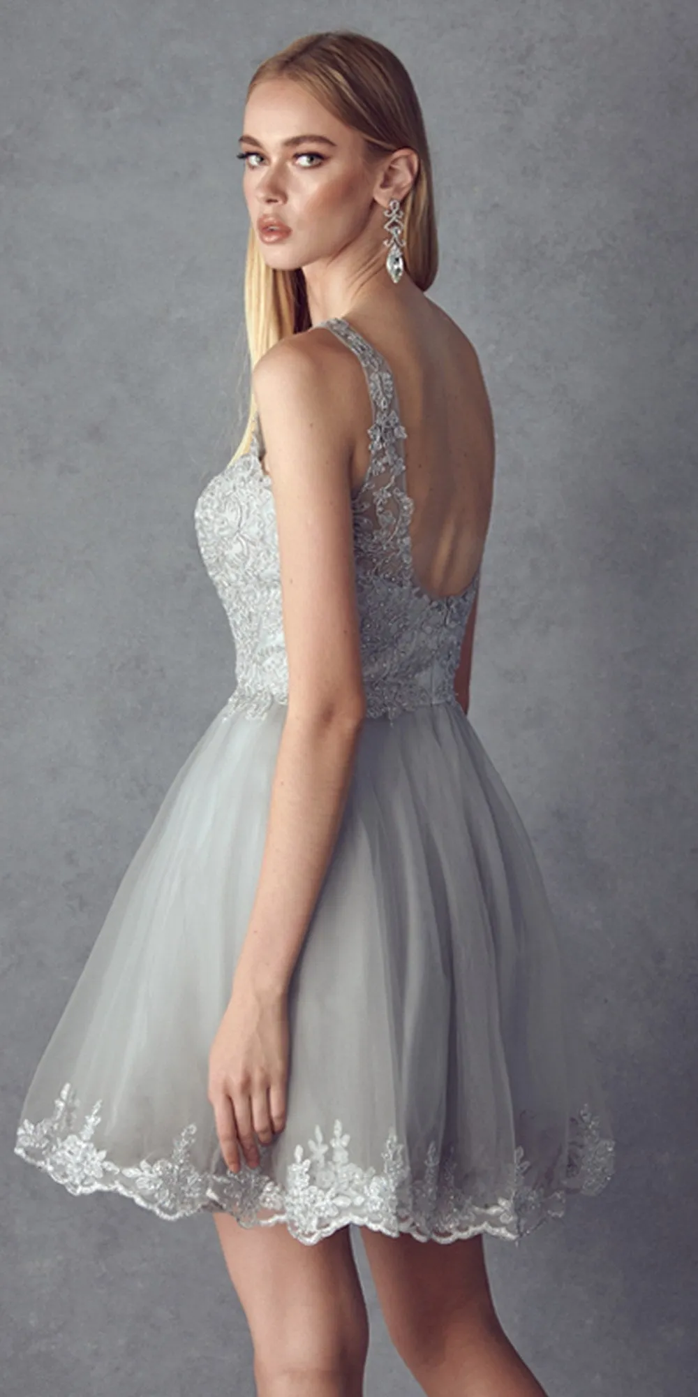 Juliet 835 Short Tulle A-Line Dress Lace Applique Bodice