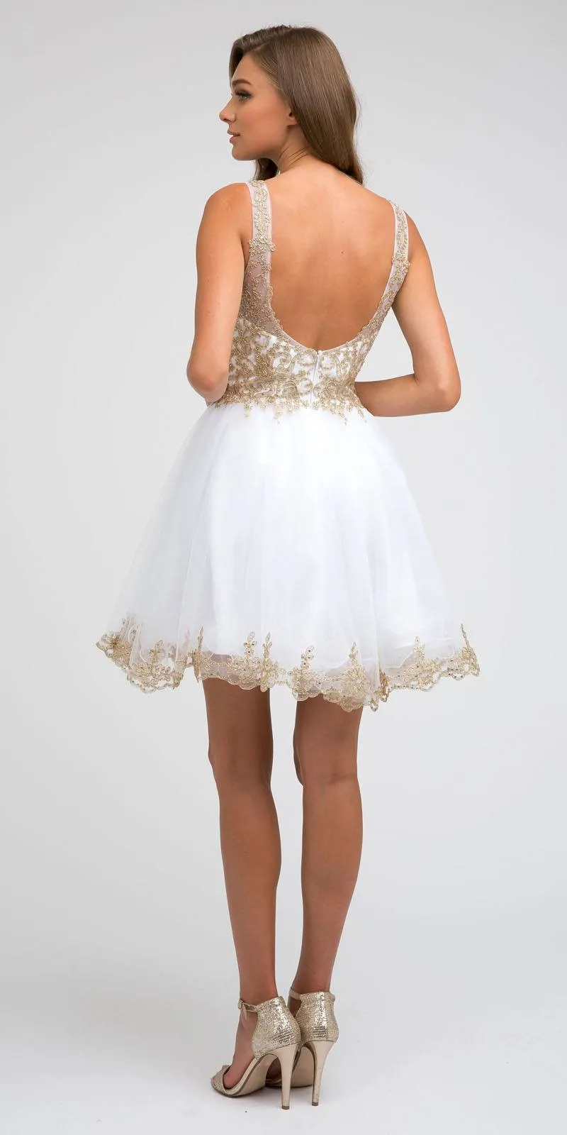 Juliet 835 Short Tulle A-Line Dress Lace Applique Bodice