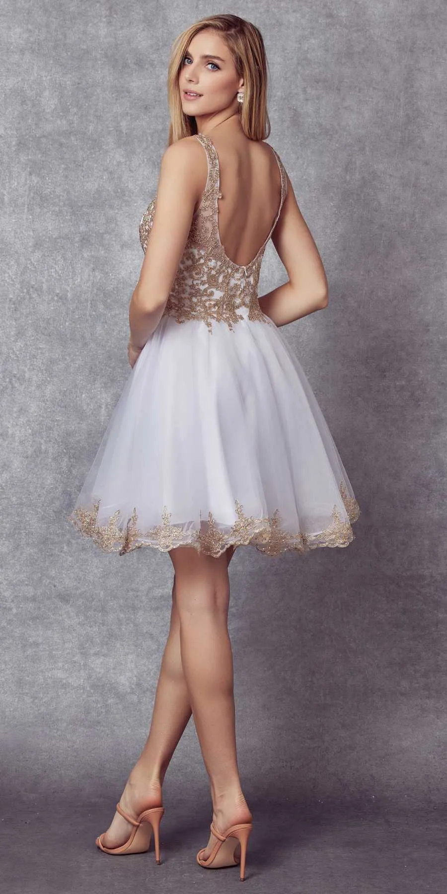Juliet 835 Short Tulle A-Line Dress Lace Applique Bodice