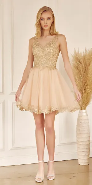 Juliet 835 Short Tulle A-Line Dress Lace Applique Bodice