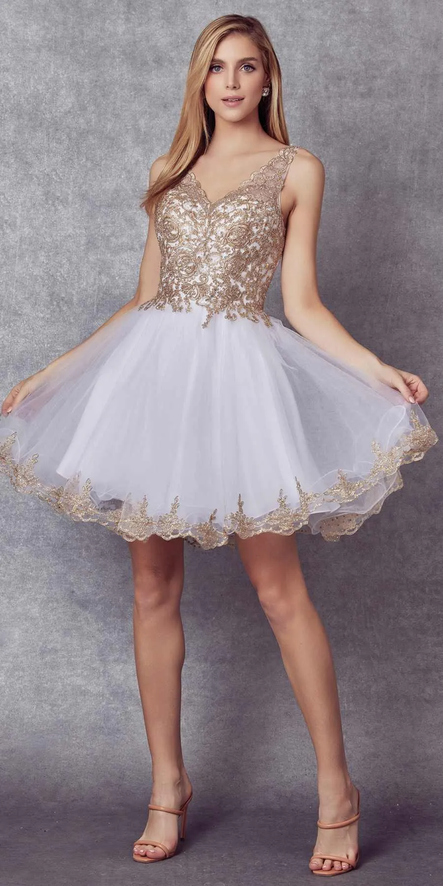 Juliet 835 Short Tulle A-Line Dress Lace Applique Bodice
