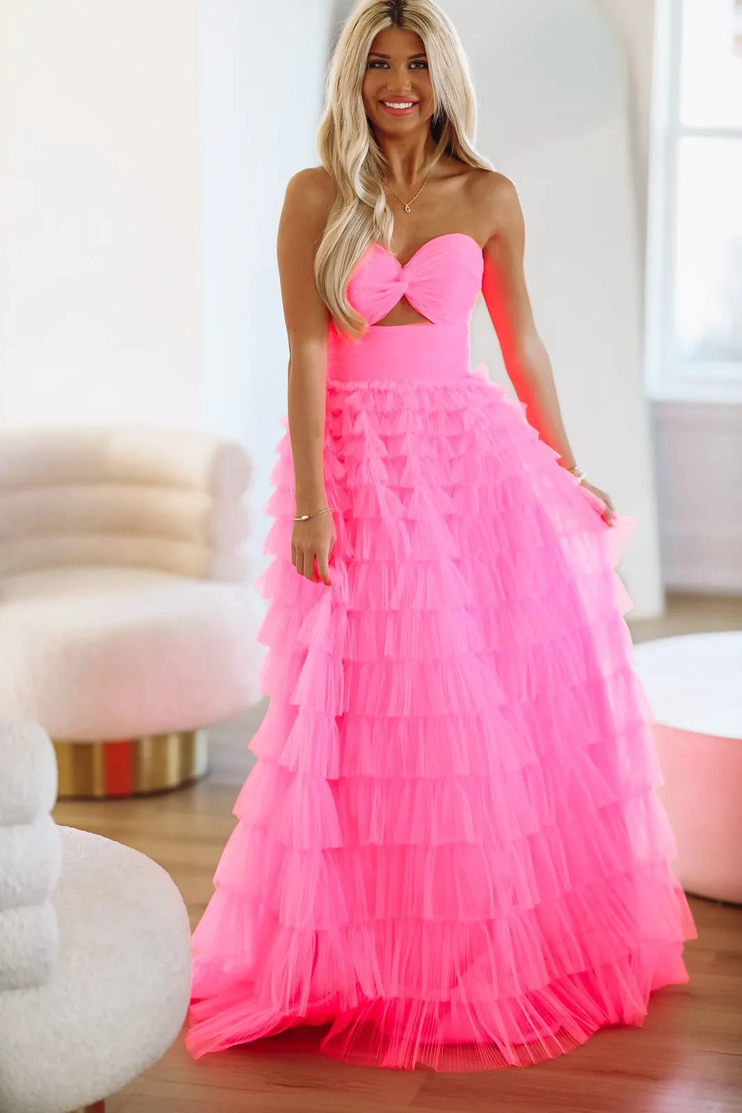 Juliet Ruffle Tiered Maxi Gown - Hot Pink