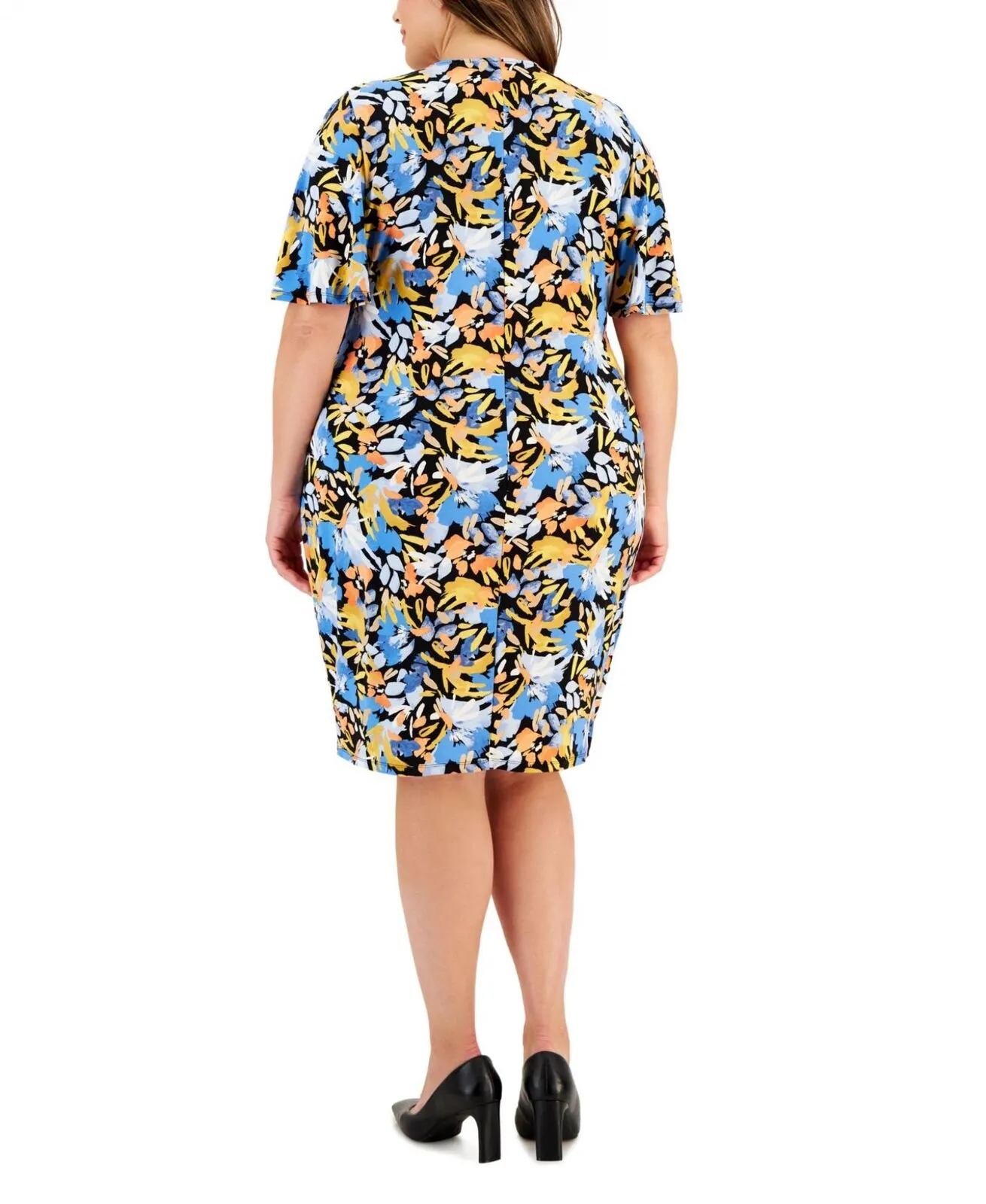 Kasper Womens Plus Size Floral Flutter-Sleeve Sheath Dress 10870535