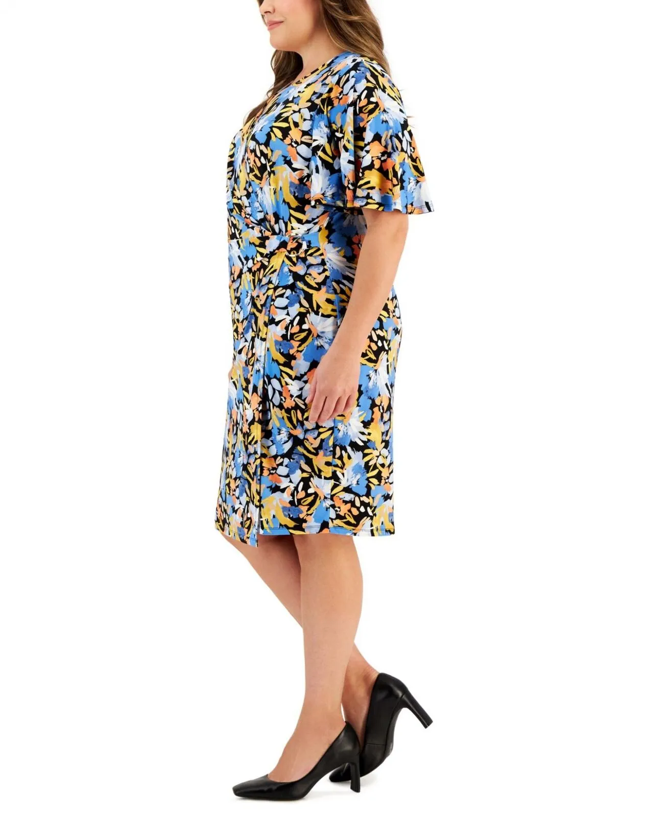 Kasper Womens Plus Size Floral Flutter-Sleeve Sheath Dress 10870535