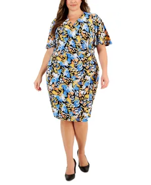 Kasper Womens Plus Size Floral Flutter-Sleeve Sheath Dress 10870535