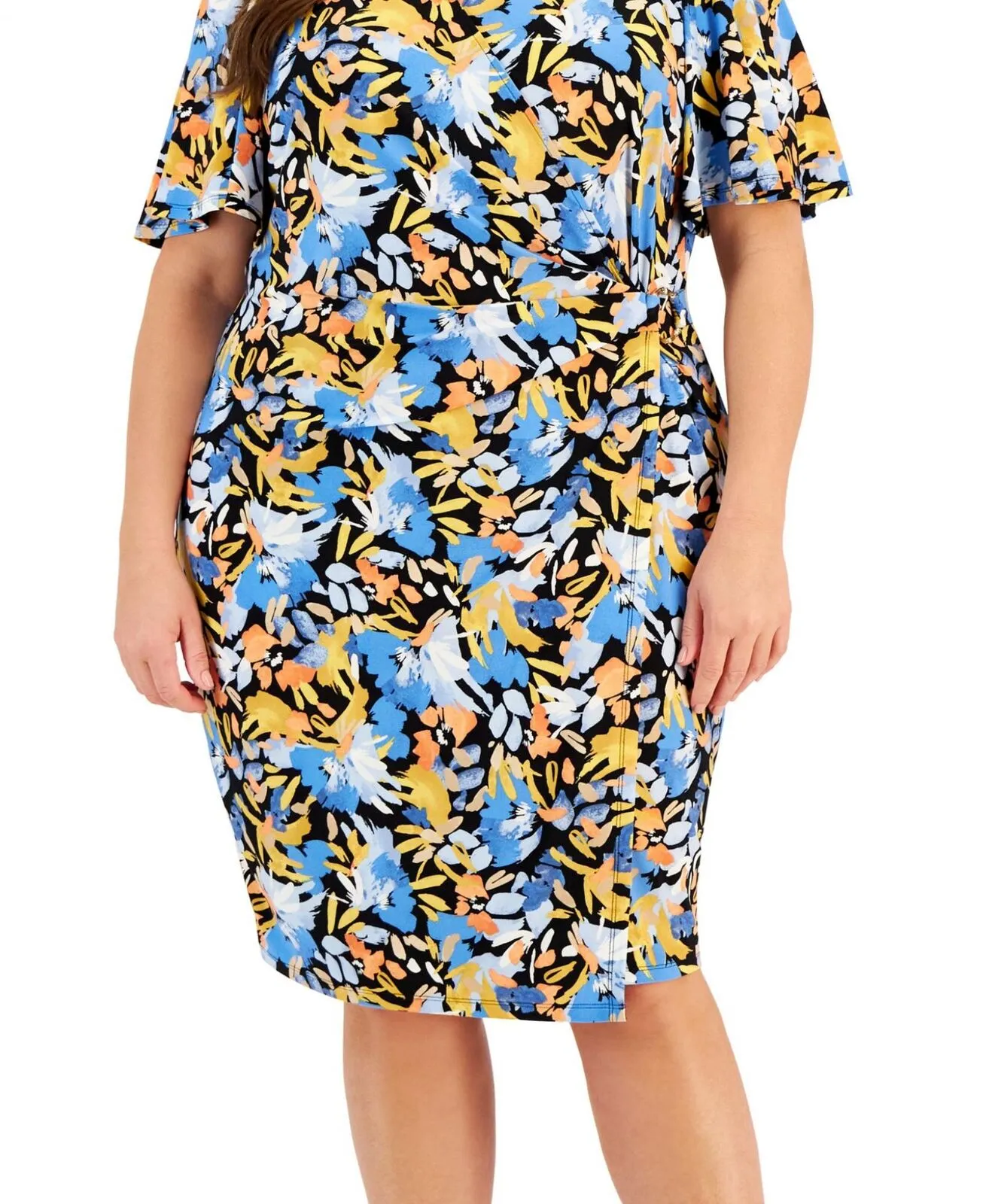 Kasper Womens Plus Size Floral Flutter-Sleeve Sheath Dress 10870535