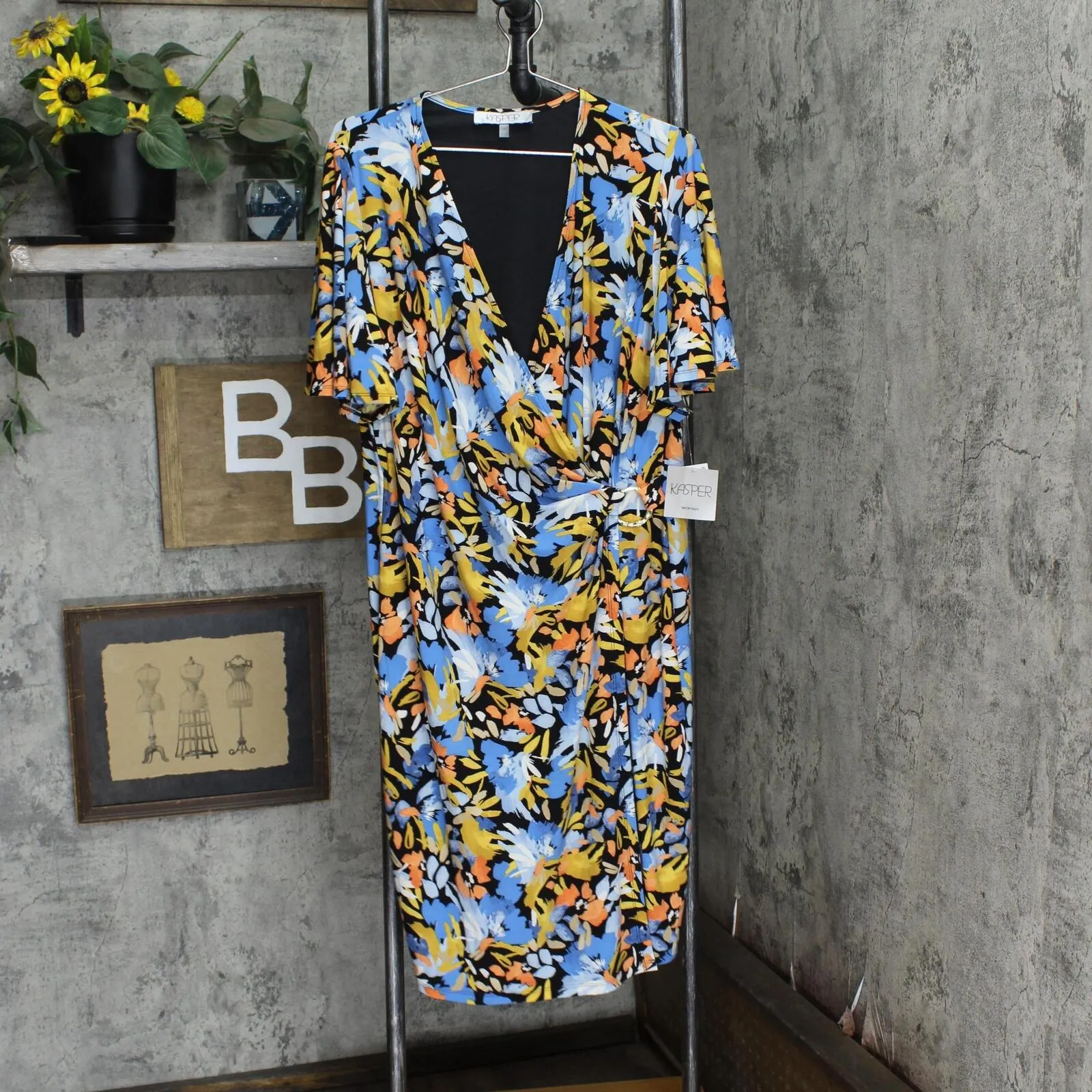 Kasper Womens Plus Size Floral Flutter-Sleeve Sheath Dress 10870535