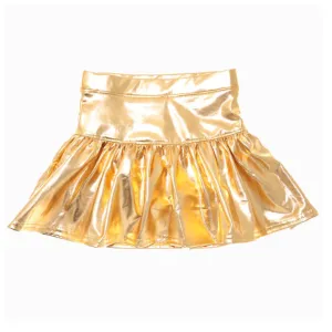 Kids Metallic Gathered Skort - Gold