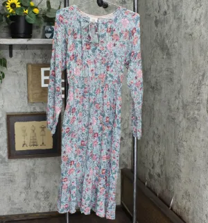 Knox Rose Womens Gauze Fit and Flare Ruffle Midi Long Sleeve Dress Blue Multi XS