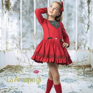 LA AMAPOLA - Tirol Drop Waist Dress  - Red
