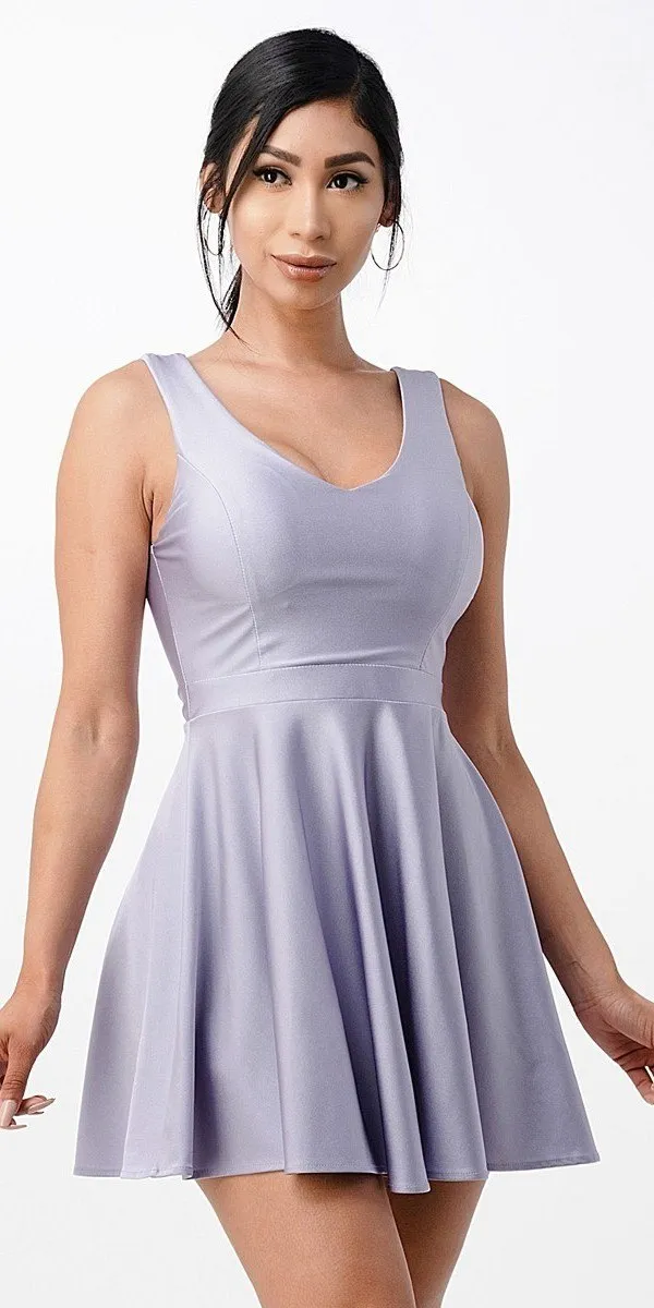 La Scala 25589 Sleeveless Dalia Fit and Flared Solid V-Neck Tricot Dress