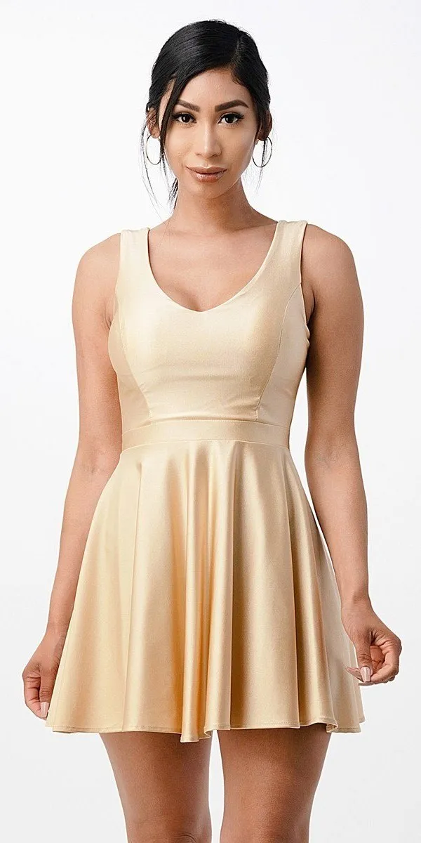 La Scala 25589 Sleeveless Dalia Fit and Flared Solid V-Neck Tricot Dress
