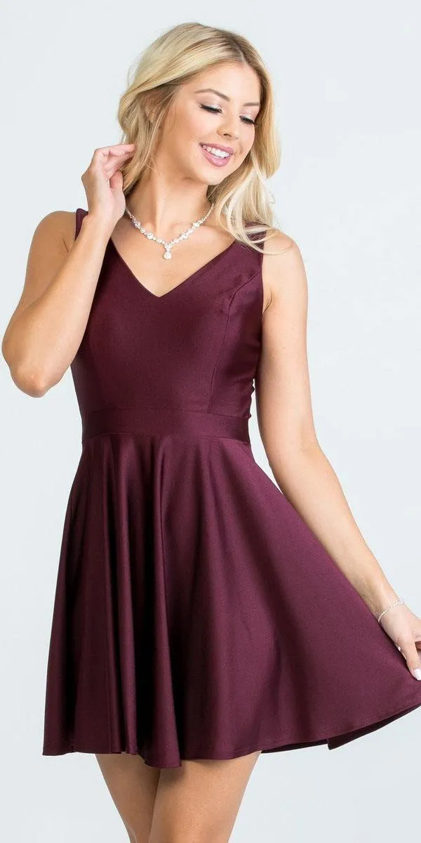 La Scala 25589 Sleeveless Dalia Fit and Flared Solid V-Neck Tricot Dress