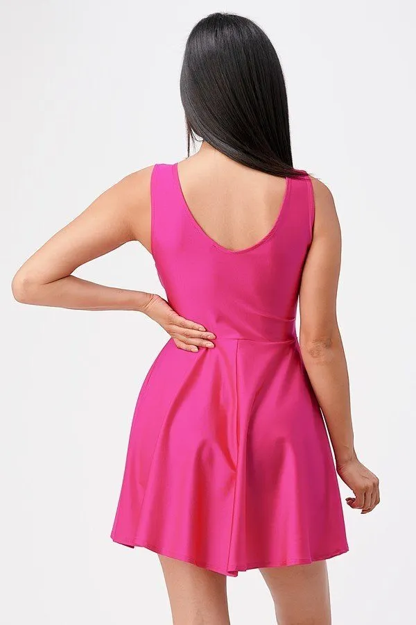 La Scala 25589 Sleeveless Dalia Fit and Flared Solid V-Neck Tricot Dress